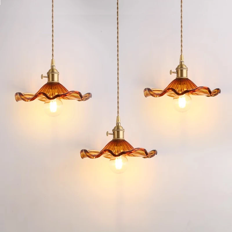 Modern Simple Lotus Leaf Pendant Lights for Bedroom Dining Room Kitchen Nordic Led Glass Pendant Lamp Green Brown Clear Glass
