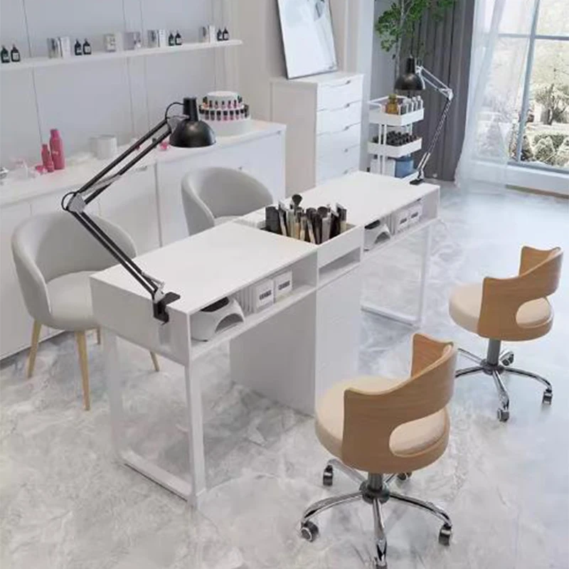 Japanese Dressing Manicure Table Modern Cream Style Reception Nail Tables Professional Simple Salon Furniture Nail Desk LLMT