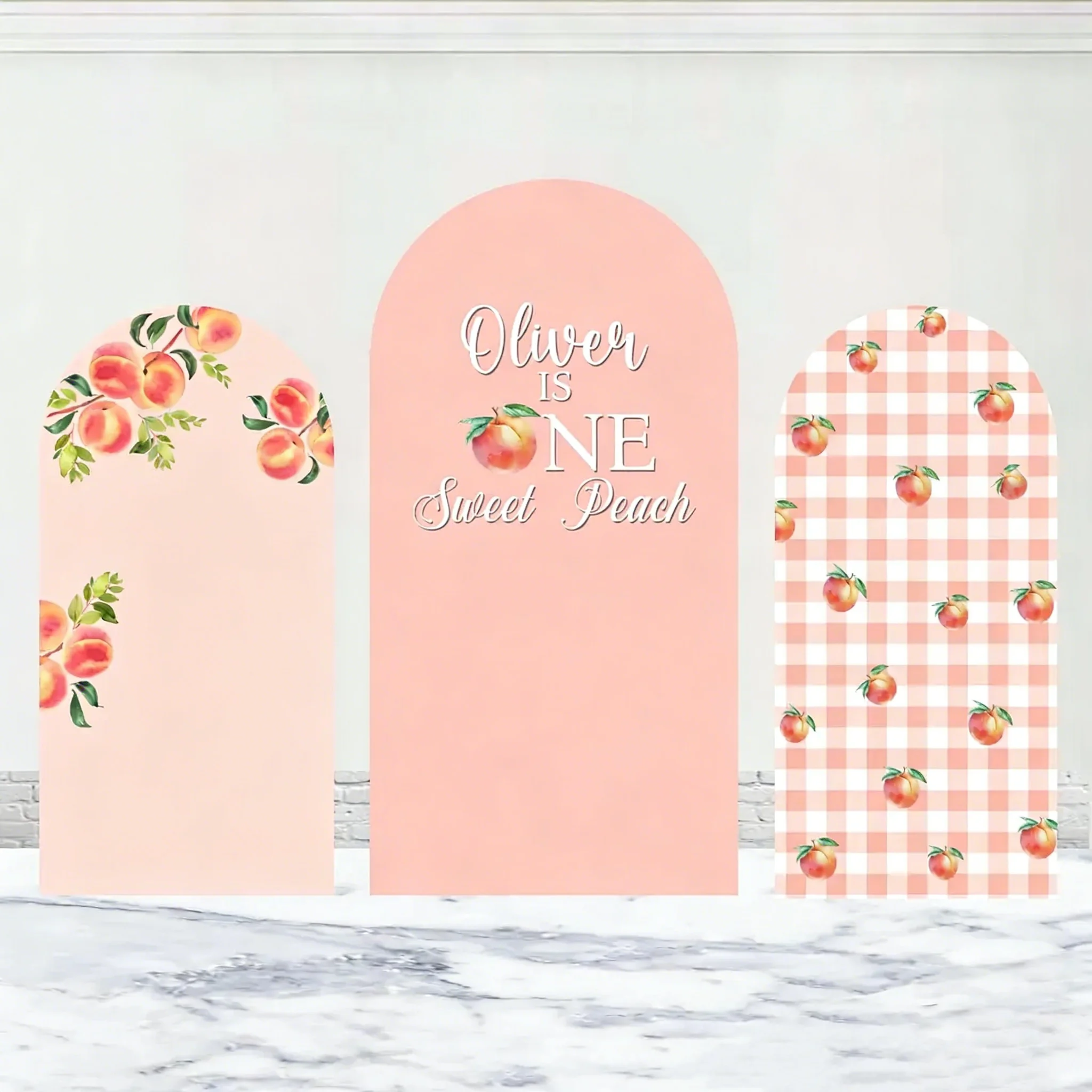

LS Custom 2-Sided Pink Sweet Peach Girls First Birthday Party Baby Shower Cover Chiara Arch Wall Background Decor Backdro