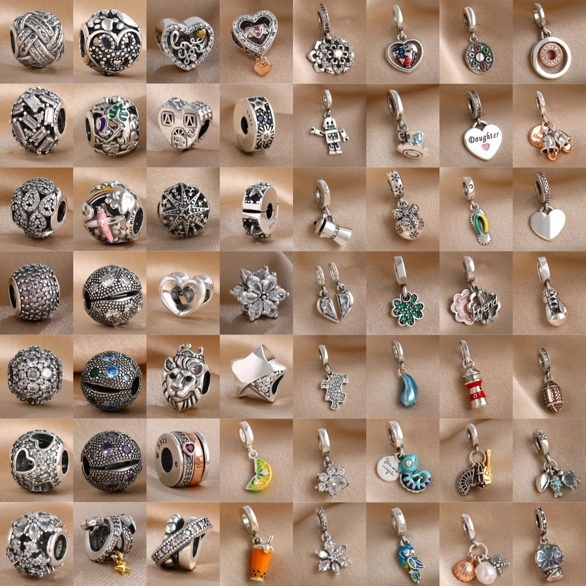 

2026 Fashion 925 Silver Milk Tea, Orange, Chameleon, Bell Pendant, Fit European Bracelet DIY Women's Charm Jewelry Accessories