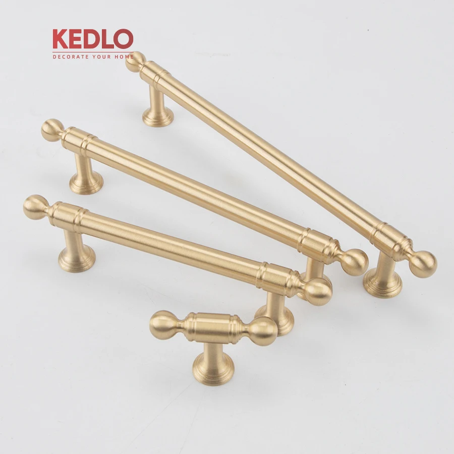 KEDLO European retro antique brass pull kitchen cabinet solid brass gold handle drawer long handle