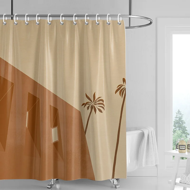 Nordic Simple Style Morandi Shower Curtain Abstract Plant Character Pattern Bathroom Bathtub Dual-Use Shower Curtain