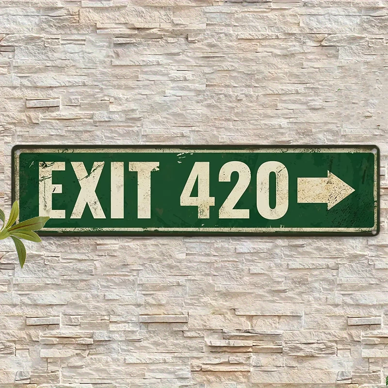 Letrero de carretera de metal EXIT 420 vintage, decoración de pared de aluminio rústica para cueva de hombre, bar, salón, letrero de flecha de estilo retro de carretera