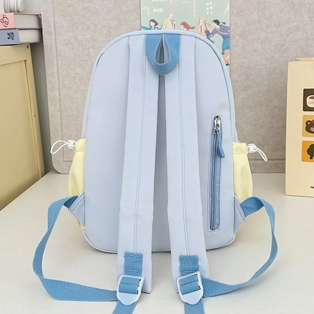 Multiple Pockets Transparent Pocket Backpack Color Matching Adjustable Straps Student School Bag Nylon PVC