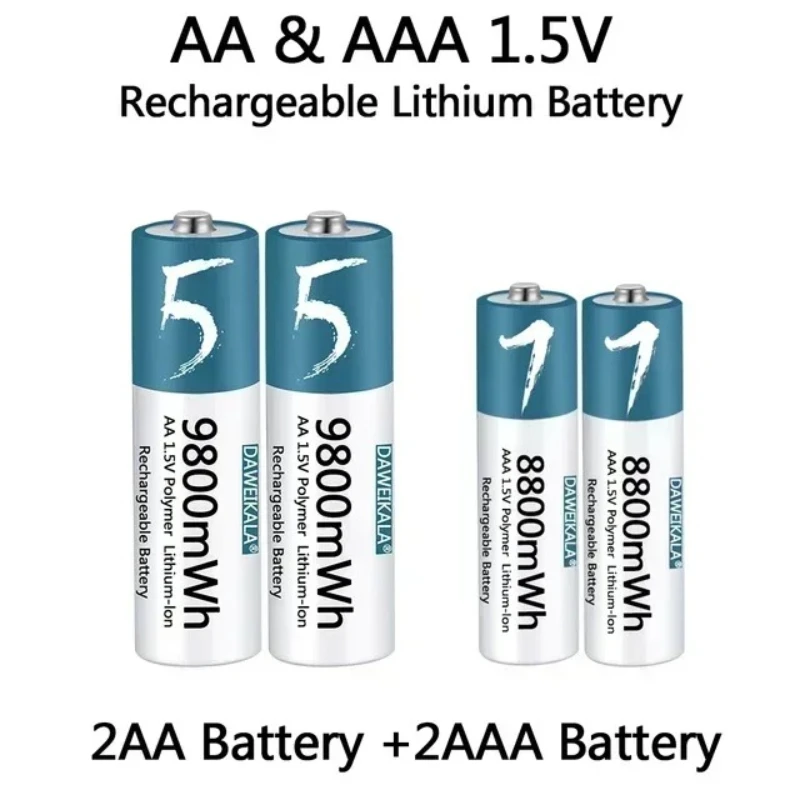 Daweikala Rechargeable lithium ion polymer AA1.5v/AAA1.5v 9800mAh 8800mAh battery, remote cont, mouse, small fan, electric toy