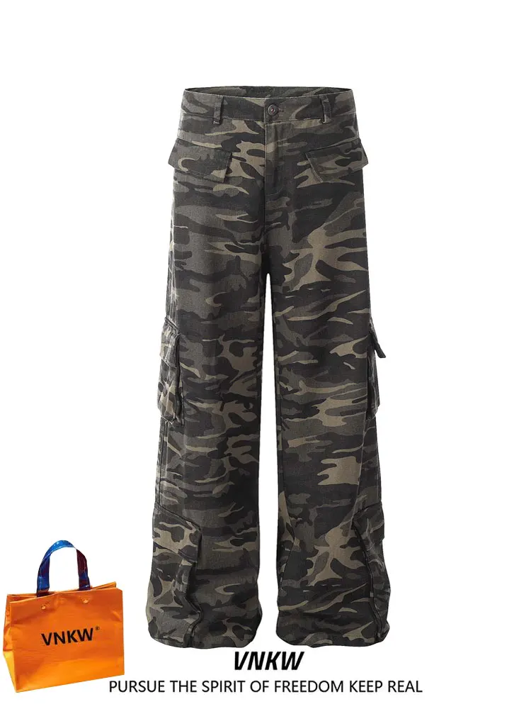 

American Retro Camouflage Work Pants Loose Straight Leg Casual Trousers for Men And Women Trendy Brand Multi ket Long Trou...