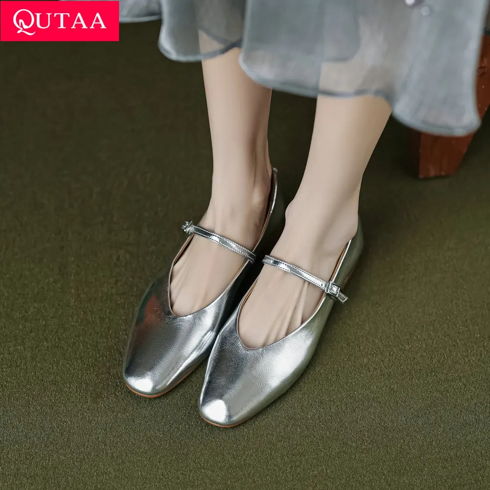 

QUTAA 2024 Women Flats Spring Summer Round Toe Genuine Leather Mary Janes Mary Janes Office Lady Working Shoes Woman Size 34-43