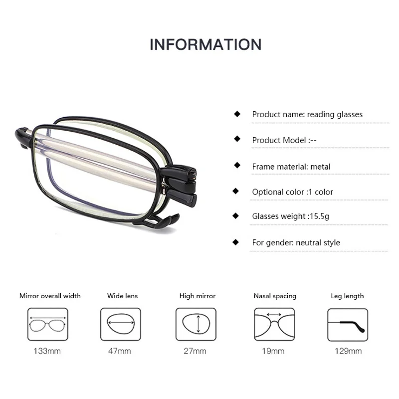 Foldable Presbyopic Glasses Men Anti Blue Light Folding Reading Glasses Women Ultra Light Eyewear with Case +1.0 To +4.0