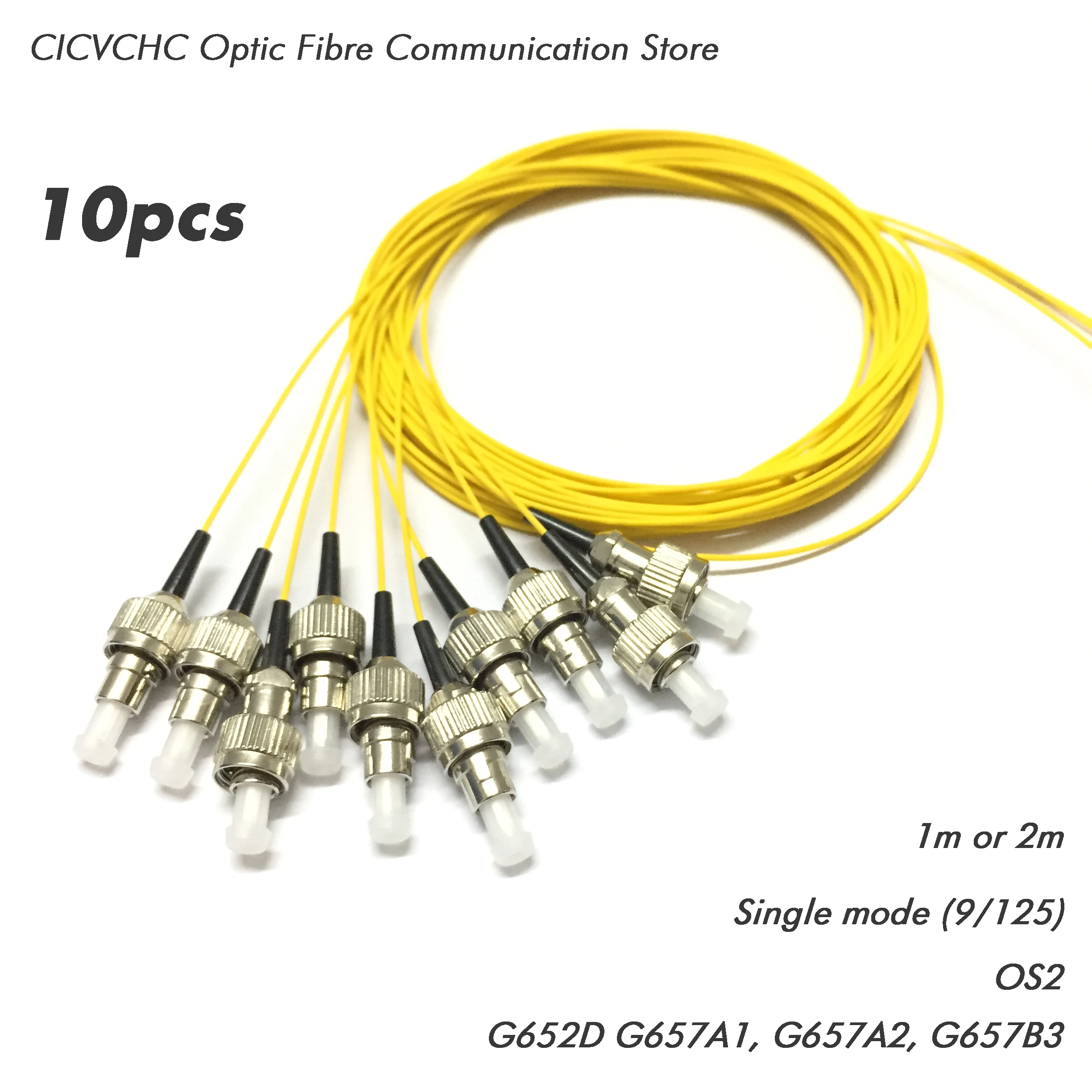 

10pcs FC/UPC Fiber Pigtail with Single mode (G652D, G657A1, G657A2, G657B3)-0.9mm cable-1m or 2m