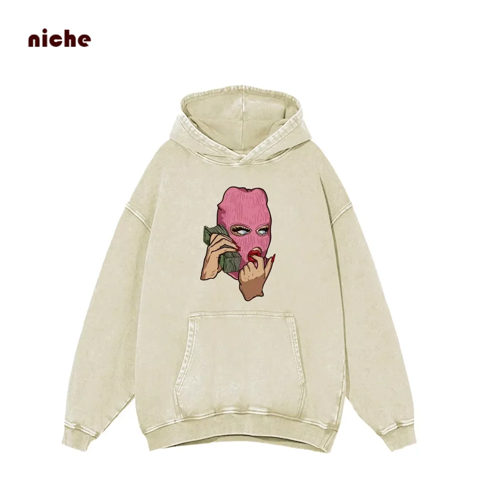 Sexy Skull Woman Print Hooded Sweater Pure Cotton High Quality Washed Old Shoulder Loose Autumn Winter New Hoodie Sweatshirt