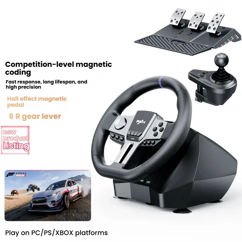 V9 Gen2 Gaming Steering Wheel for PC PS4 Switch with Handbrake Brake Pedal Clutch Gas Pedal