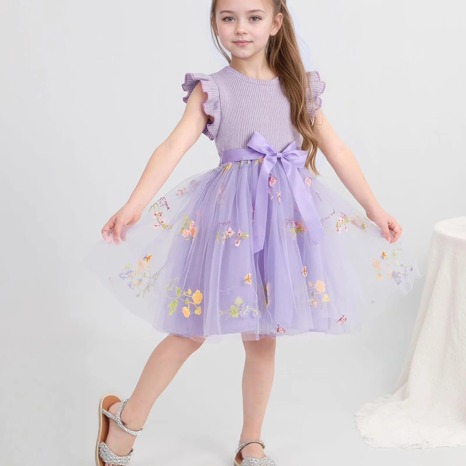 

Popular Formal Occasion Solid Color Evening Birthday Dress Pretty Tulle Sweet Princess Girl Clothing Christmas New Year Dress