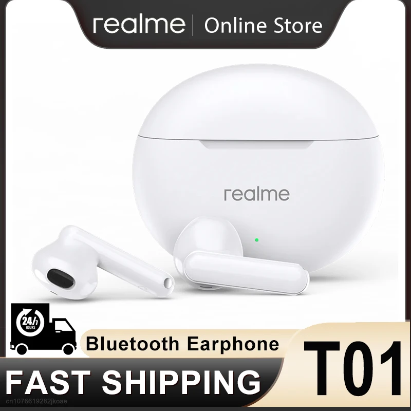 Realme Buds T01 Earphones Wireless Bluetooth 5.4 AI ENC Call Noise Cancelling Headphones 28H Battery Life Touch Control Headset