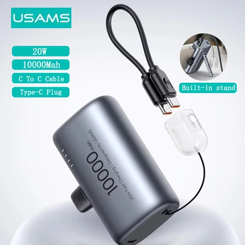 Внешний аккумулятор USAMS Power Bank 10000 мАч с быстрой зарядкой USB-C, мощный портативный повербанк для ноутбуков, Xiaomi 13, iPhone 14