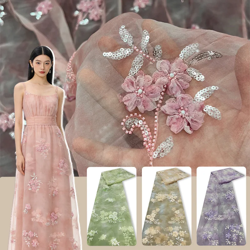 

Multi-Color 3D Flower Beaded Embroidery Organza Fabric for Diy Sewing Women's Dresses Wedding Dresses Evening Gowns