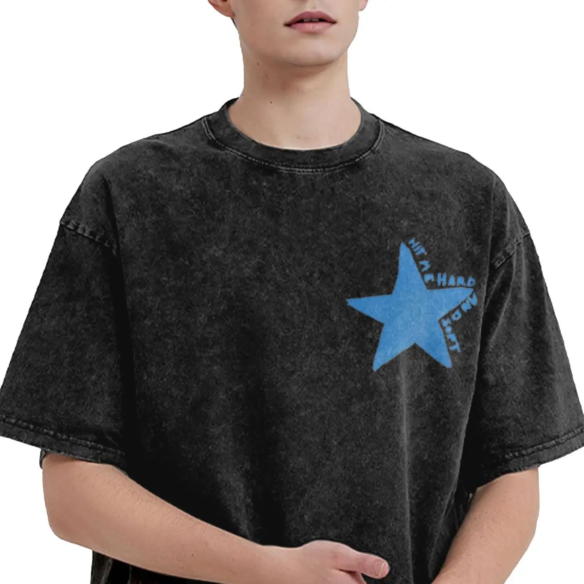 Blue Star Billies Hit Me Hard And Soft T Shirts Washed Cotton Harajuku T-Shirt Eilishs Vintage Tops Streetwear Printed Tees