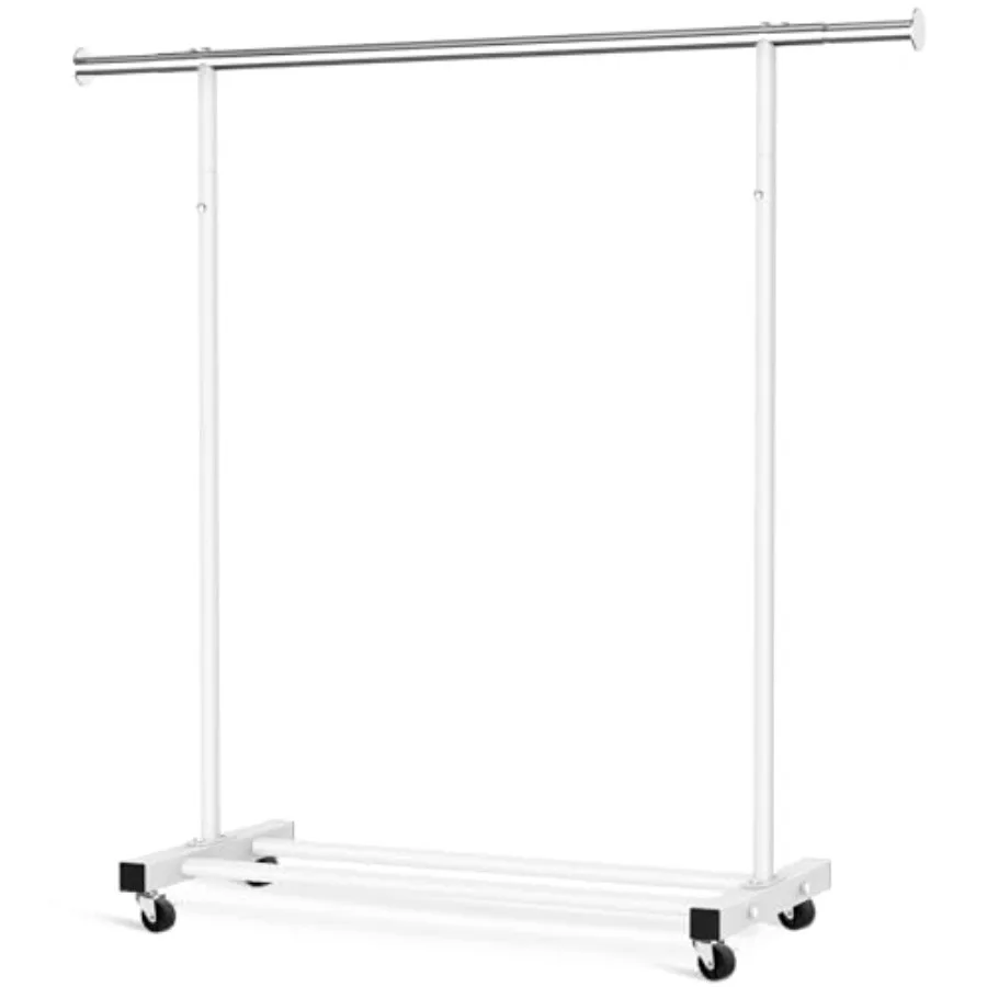 

Clothes Rack 130LB Capacity Heavy Duty Clothing Rack with Wheels and Bottom Shelf 52.17 Inch Rolling Racks for Hanging Clothes
