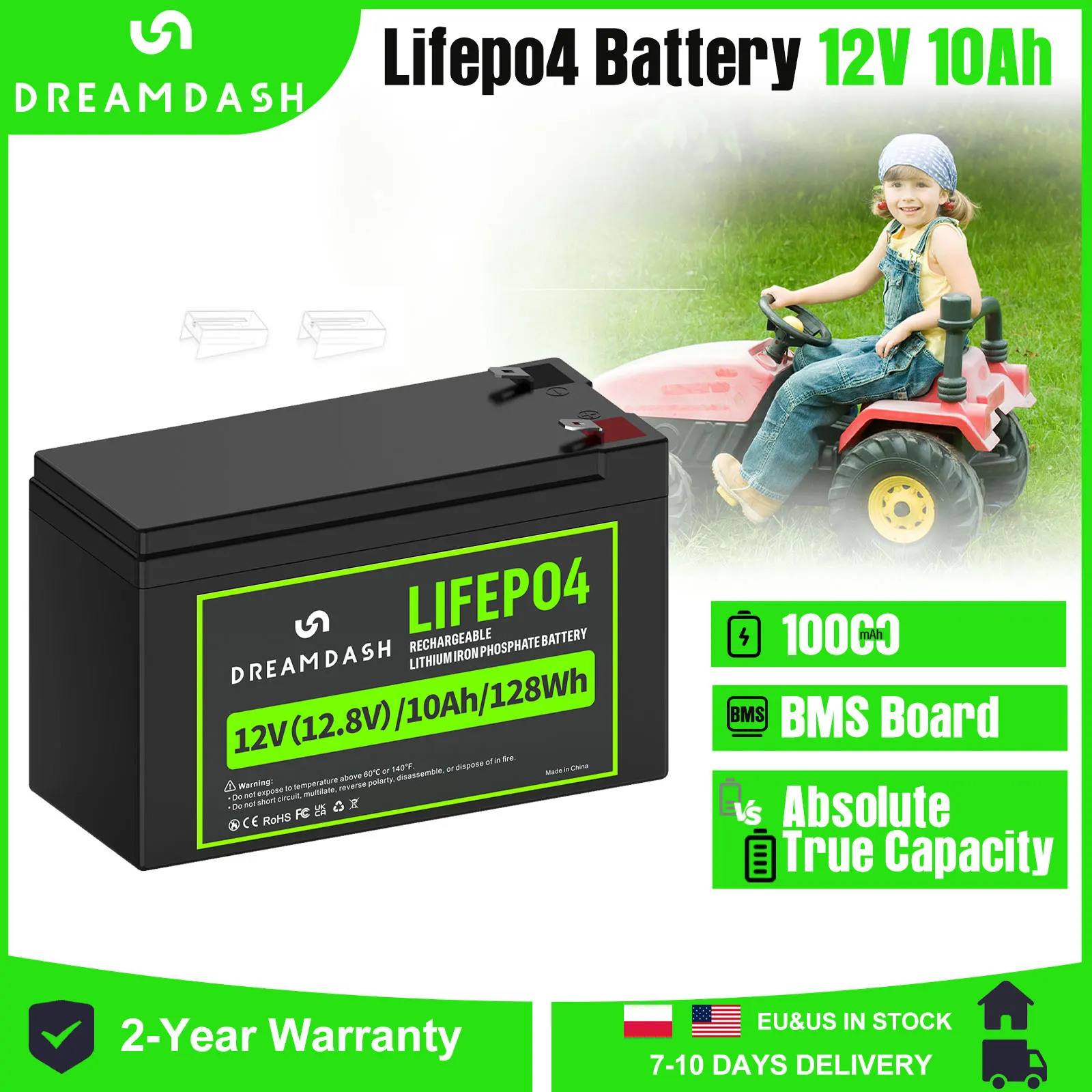 Dreamdash 12V 10Ah/7Ah 6V 6Ah LiFePO4 Battery With BMS Rechargeable Lithium Iron Phosphate Battery For Emergency Light/Kids Car