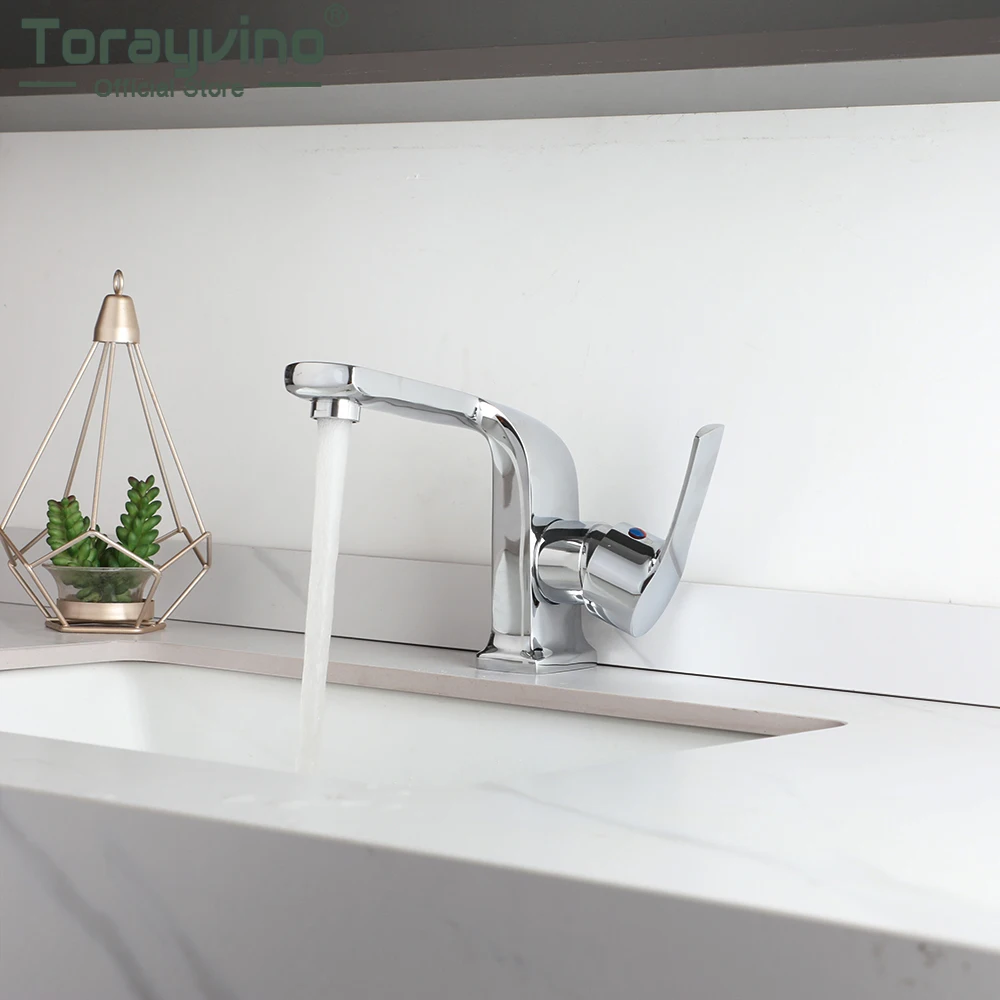 Torayvino Chrome Polished Bathroom Faucet Washbasin Deck Mounted Faucets Cold And Hot Mixer Water Tap Basin Sink Faucets