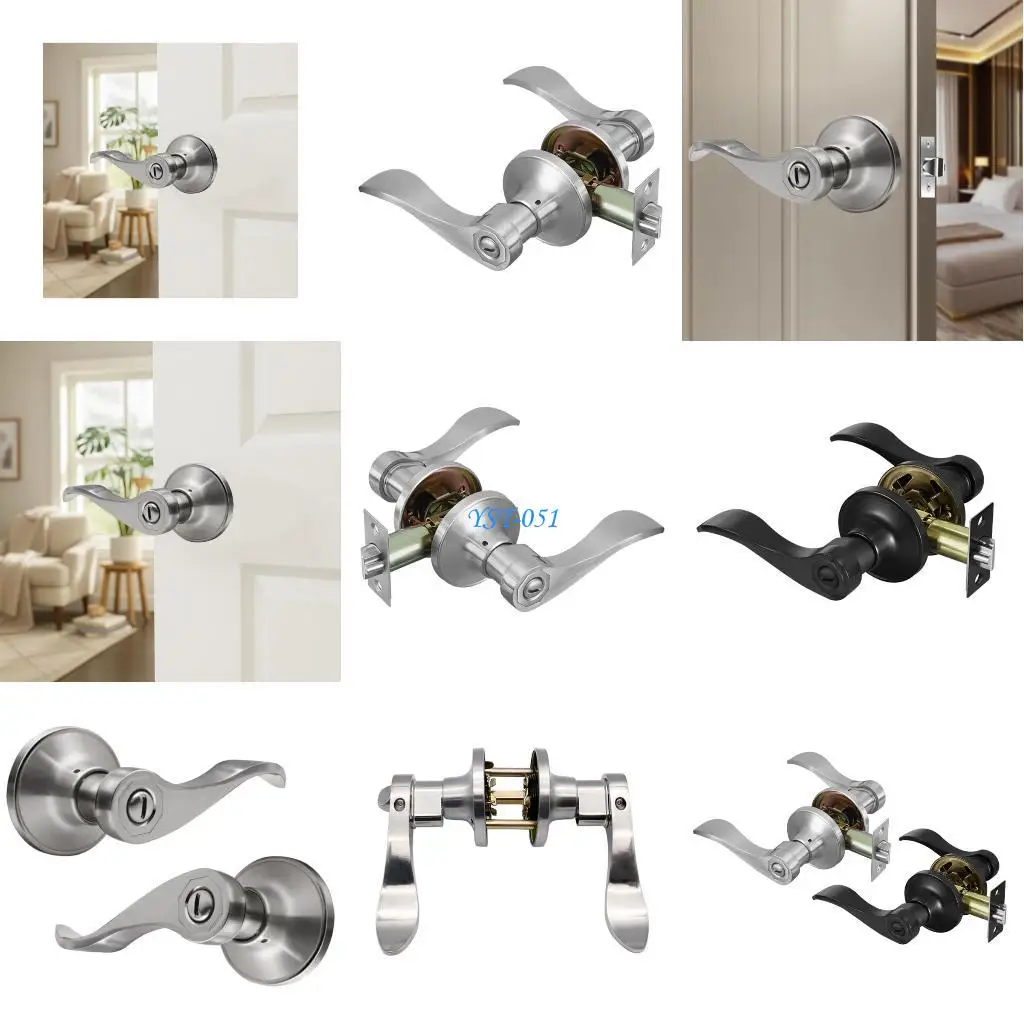 E15A Modern Metal Lever Lock Set with Interchangeable Handles Smooth Surfaces Reversible Door Lever Lock Upgrades for Homes