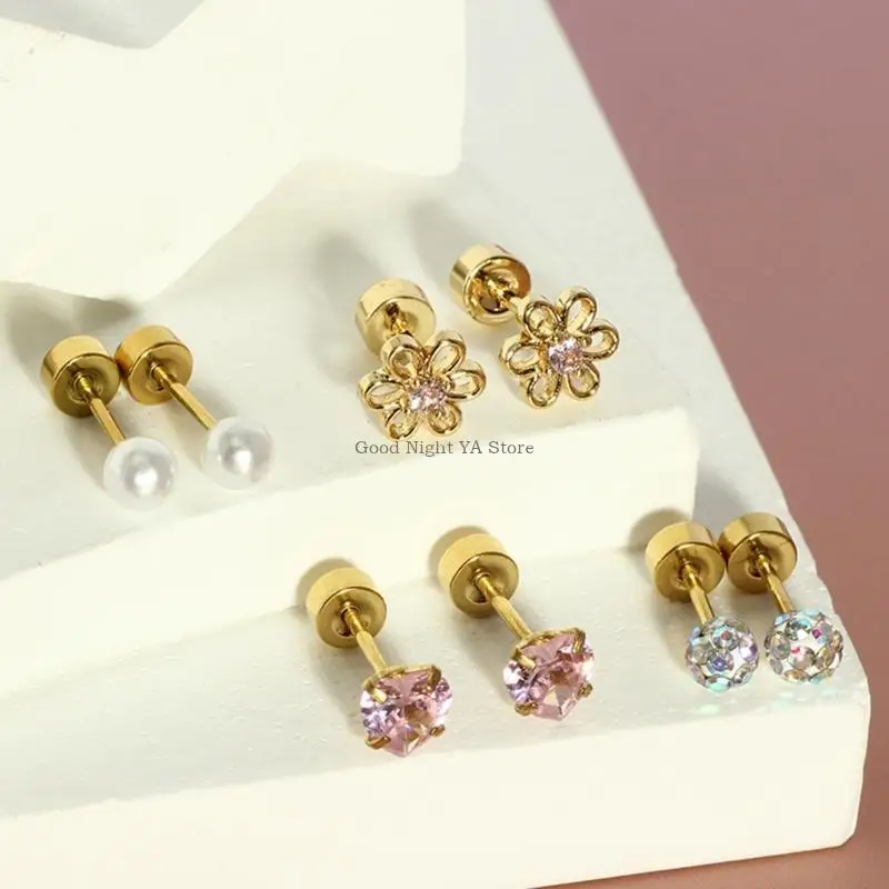 Allergy Resistant Earrings for Sensitive Ears Surgical Stainless Steel Screw Back Closure Lightweight Comfort for Girls and