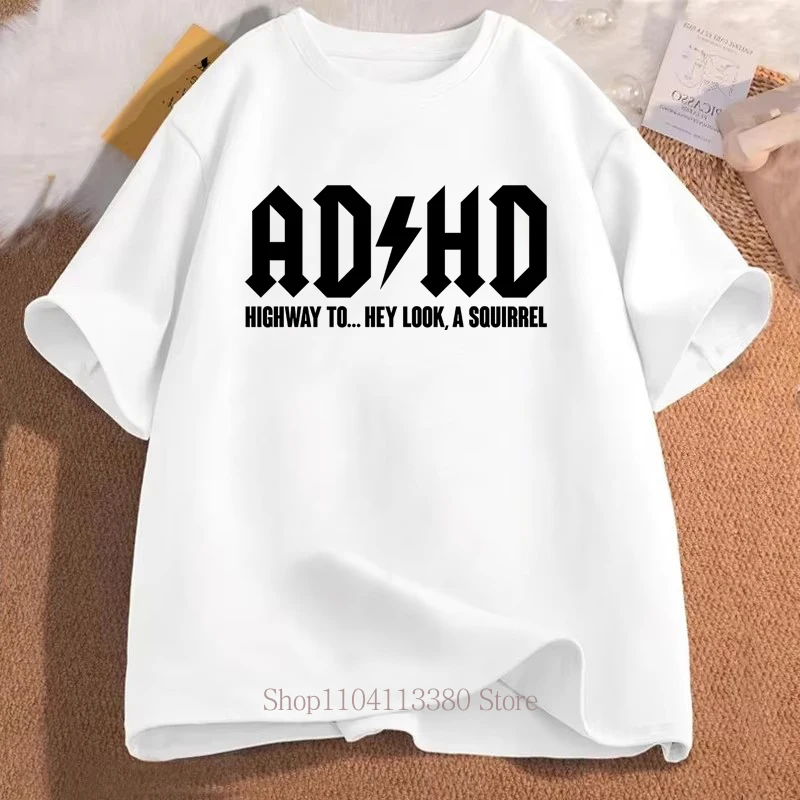 Women Clothing ADHD Letter Print T-shirts Summer Casual Fashion Men Short Sleeve Tops Funny Minimalist Oversize O-Neck T-shirts