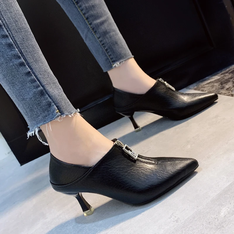 

Fine Heel Pointed Front Zipper Waterproof Platform Fashionable Multi-purpose Comfortable Anti-slip Breathable Women's Shoes