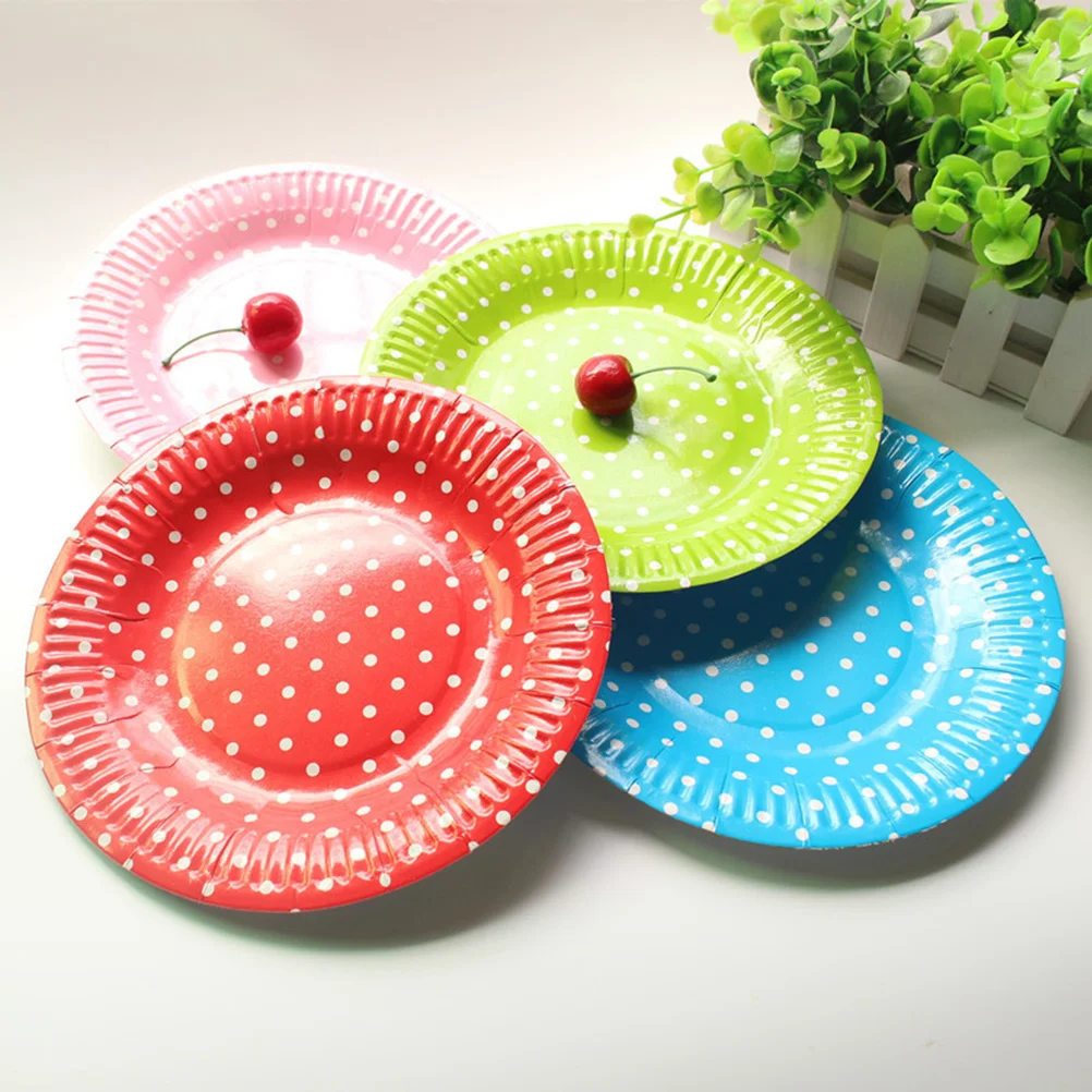 

20Pcs Paper Party Plates Red Polka Inch Disposable Tableware Birthday Baby Shower Graduation Paper Plates