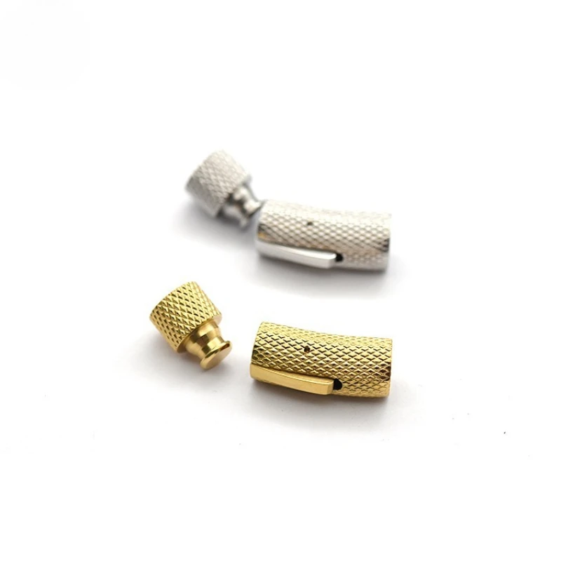 Stainless Steel Pineapple Mesh Buckle Leather Rope Hand Necklace Connected Titanium Steel Curved Buckle DIY Jewelry Accessories