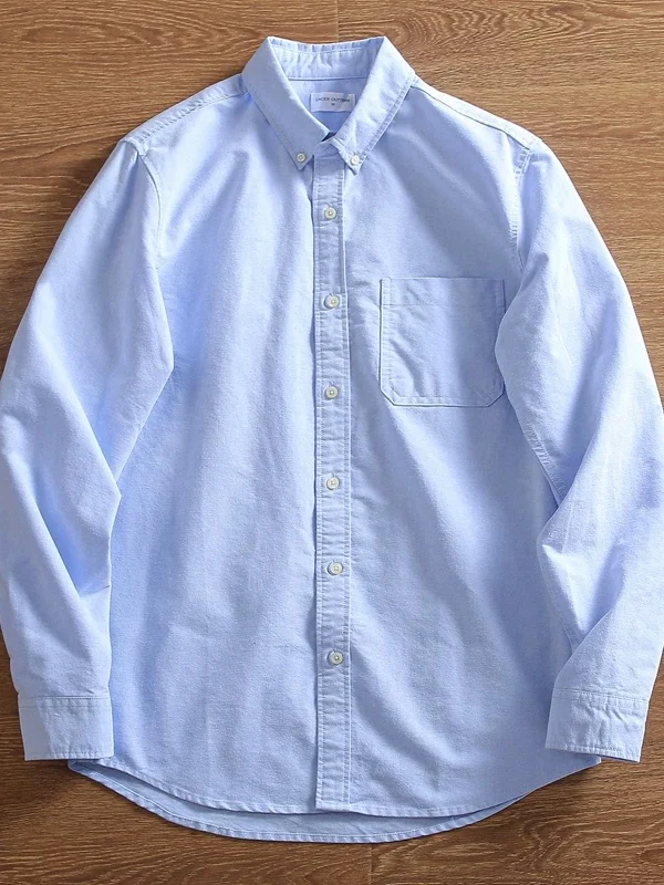 Oxford Cloth Men's Casual Shirt Long Sleeve Pocket Style Fashionable Commute Workwear Loose Fit Youthful Style Four Seasons