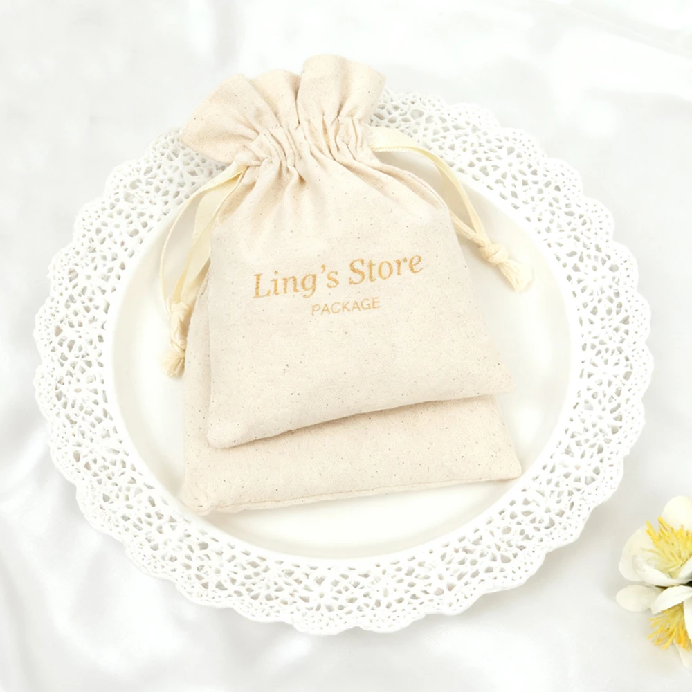 100 قطعة شعار شخصي مجوهرات حقيبة برباط الشريط هدية القطن الطبيعي حقيبة القرط حلقة مستحضرات التجميل التسوق السفر التعبئة والتغليف #4