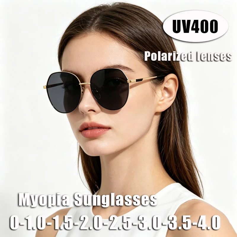 Premium Polarized Myopia Sunglasses Metal Oversized Frames Nearsighted Glasses Classic Street Style Goggles for Men and Women