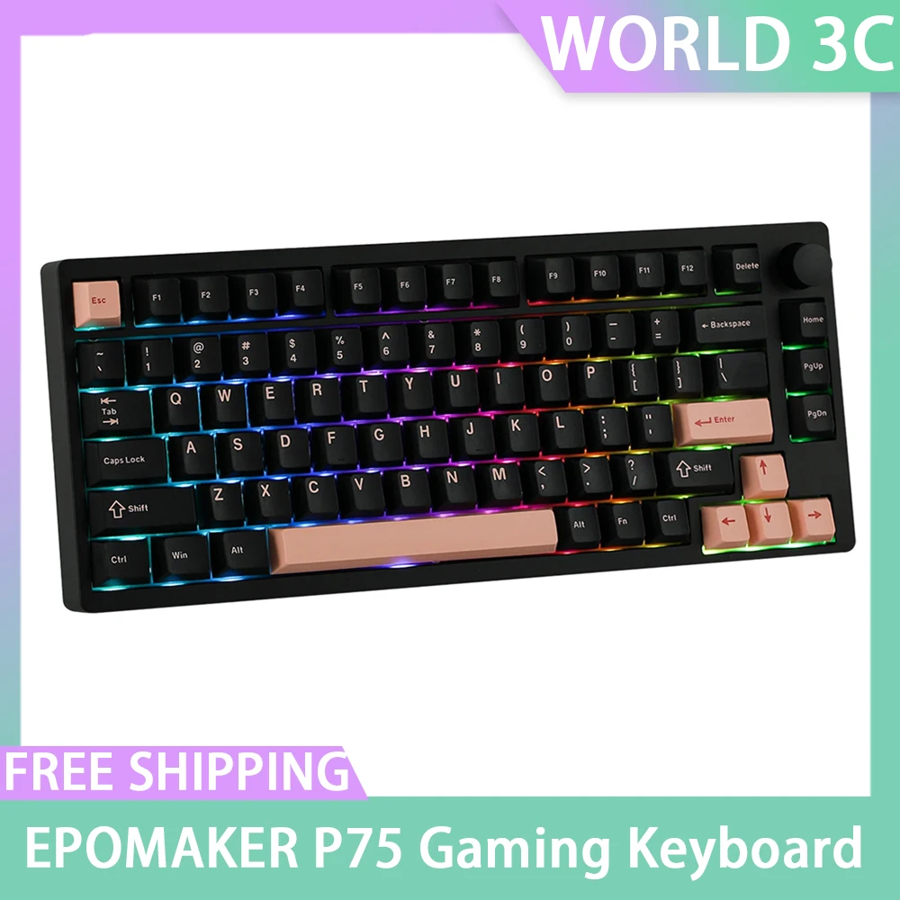 EPOMAKER P75 Gaming Keyboard 75% Gasket Mount Hot-Swap Wired Bluetooth Wireless Mechanical Keyboard With Metal Knob Custom Pc