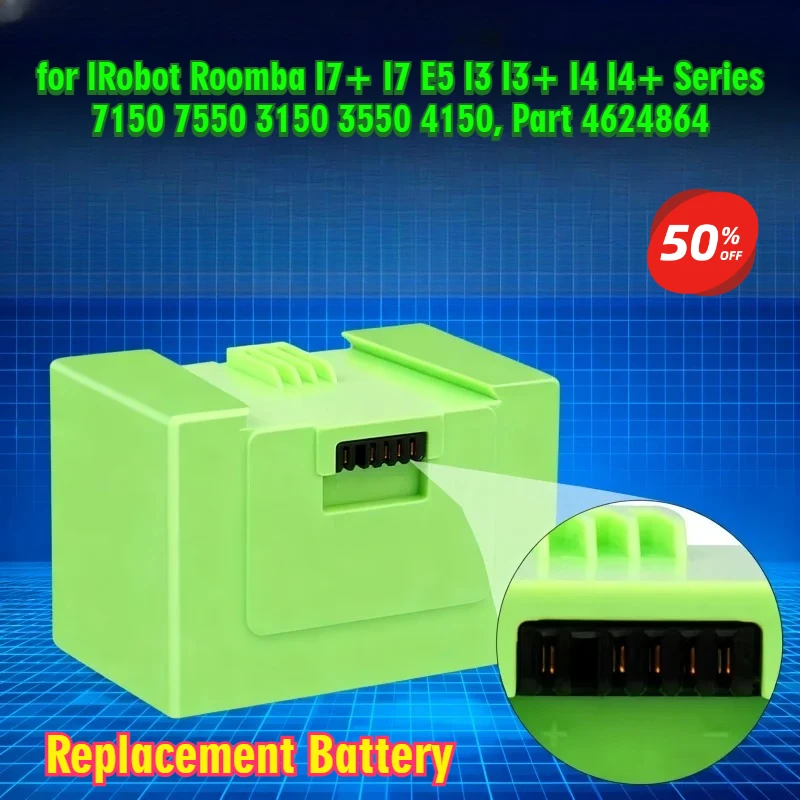 

14.4V Replacement Battery for IRobot Roomba I7+ I7 E5 I3 I3+ I4 I4+ Series 7150 7550 3150 3550 4150, Part 4624864