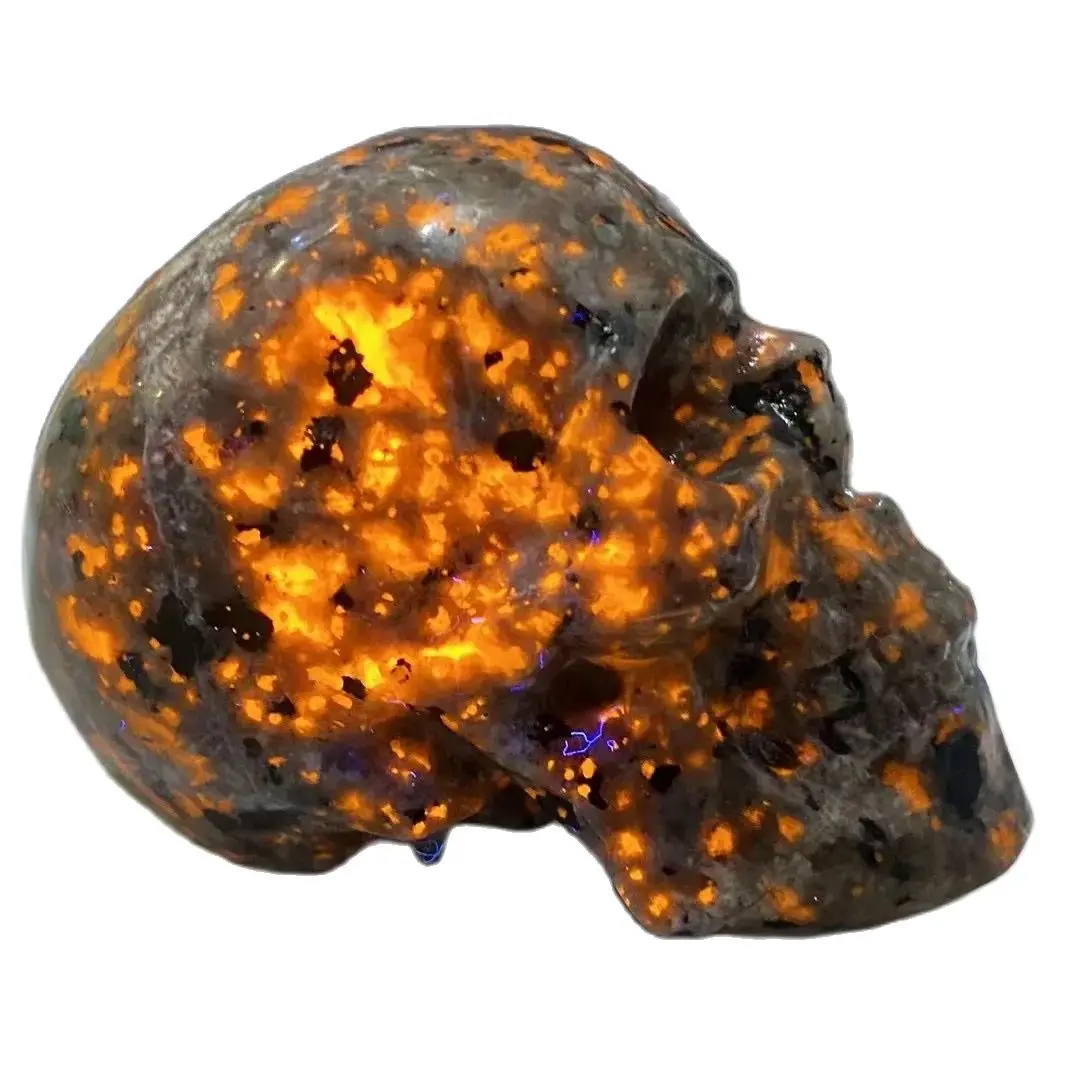 5-9cm Hot Mineral Pelelith Natural Yooperlite Quartz Stone Carved Skull Gemstones Decorative Collection