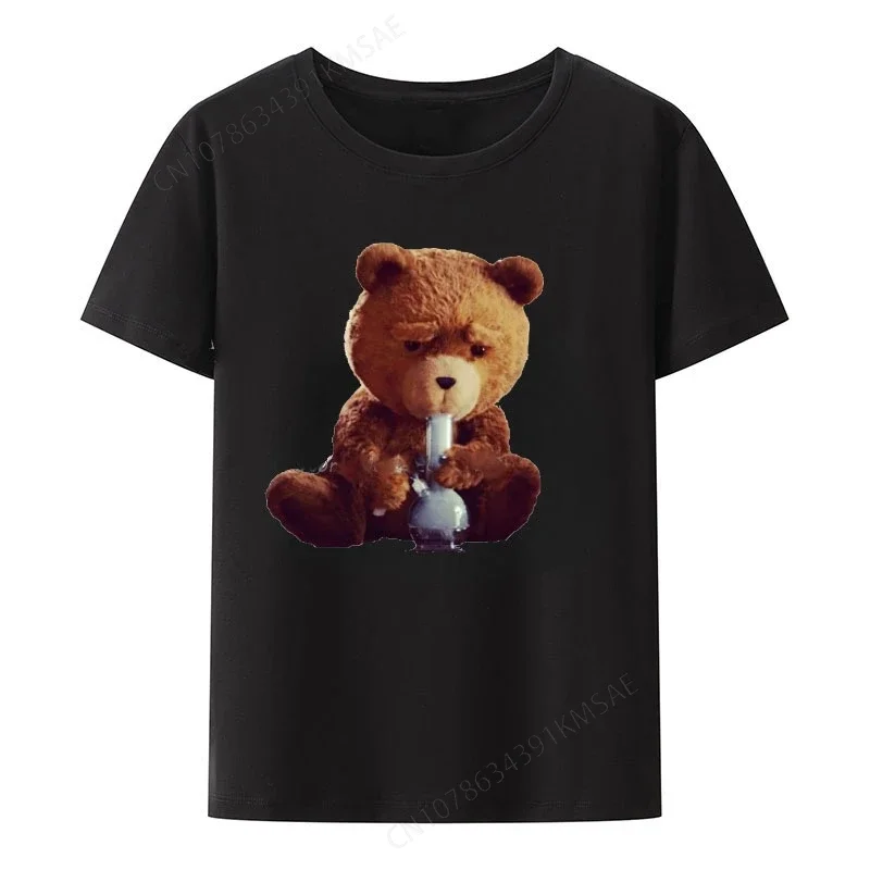 Fashion T Shirts Funny Teddy Bear Smoking Bong Short Sleeve Casual Men Fashion O-neck T-Shirts Tee Top Clothing