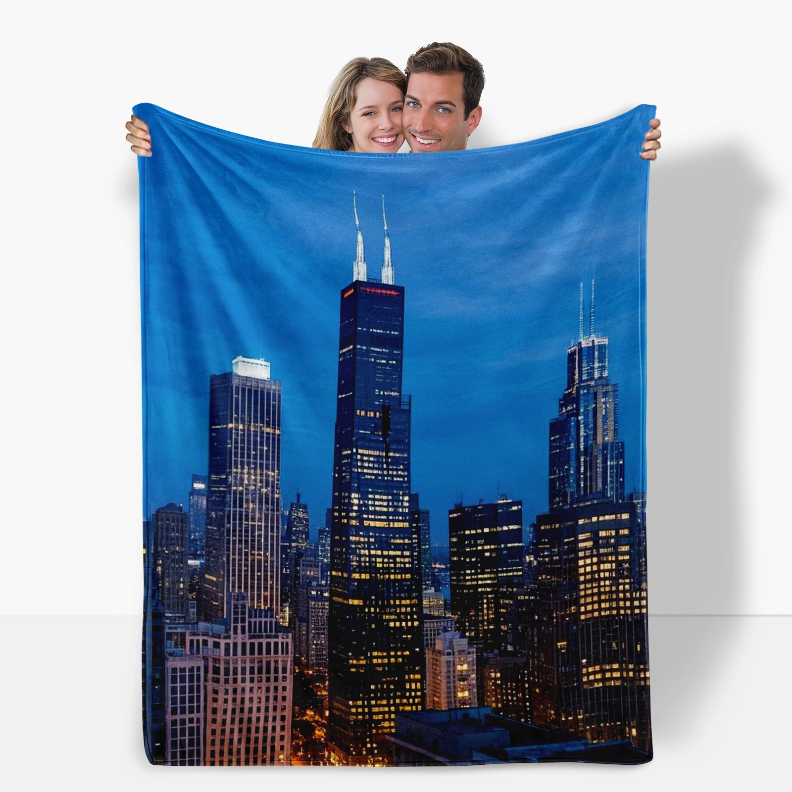 Unique Chicago Skyline Featuring Willis Tower Art Blanket Enhances Modern Flair At Home