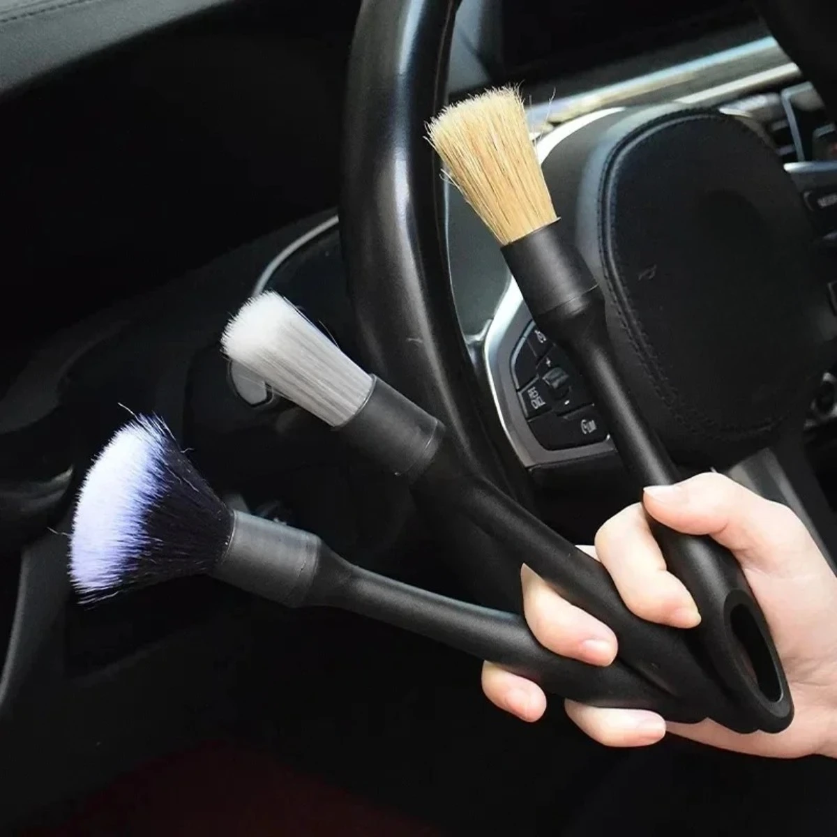 3PCS Automotive Interior Detail Brush Set Soft Synthetic Wool Instrument Panel Air Vent Dust Brush Uses For Car Cleaning