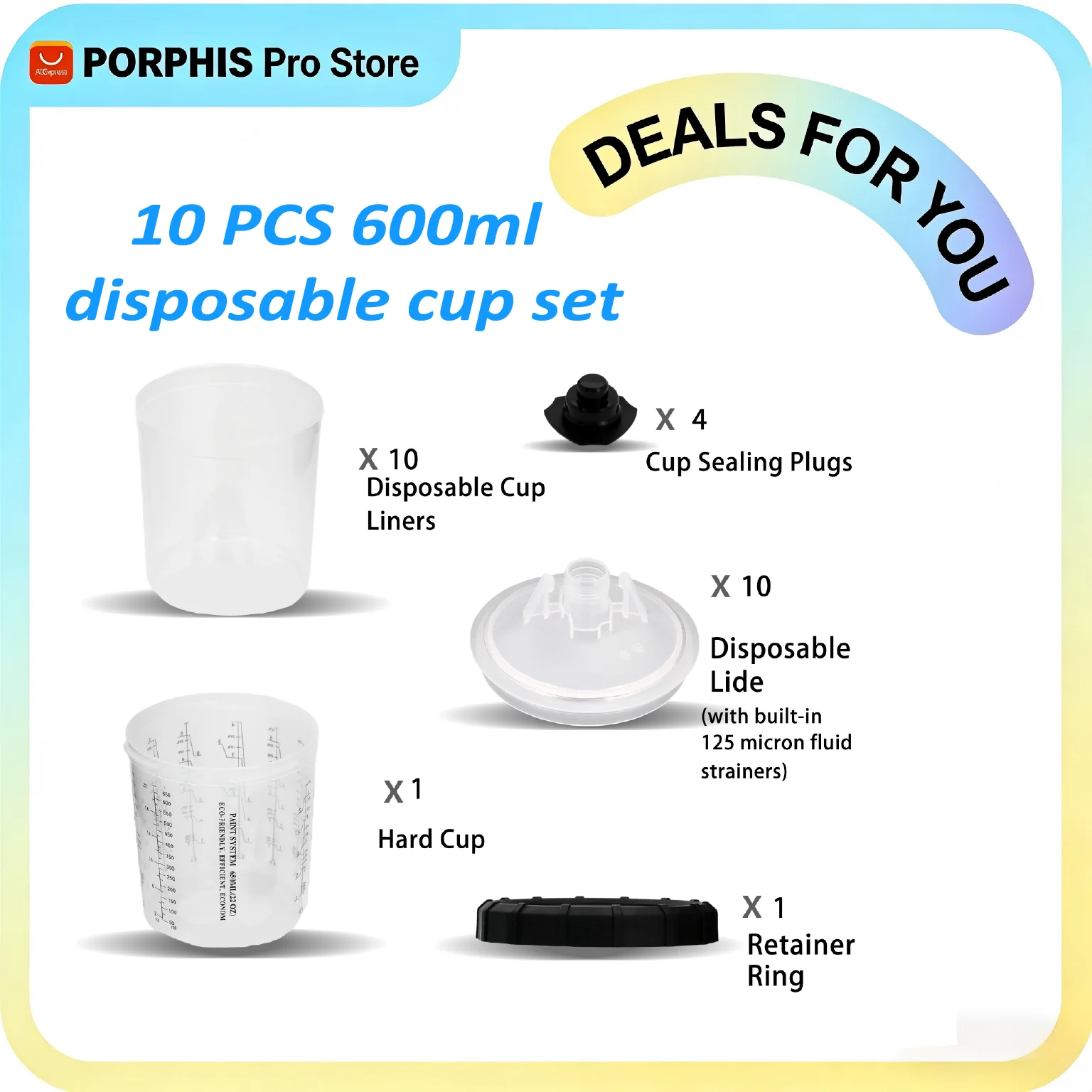 10 PCS 600ml Disposable Paint Gun Cup with Liners and Lid System Paint Sprayer Mixing Cup for Auto Painting