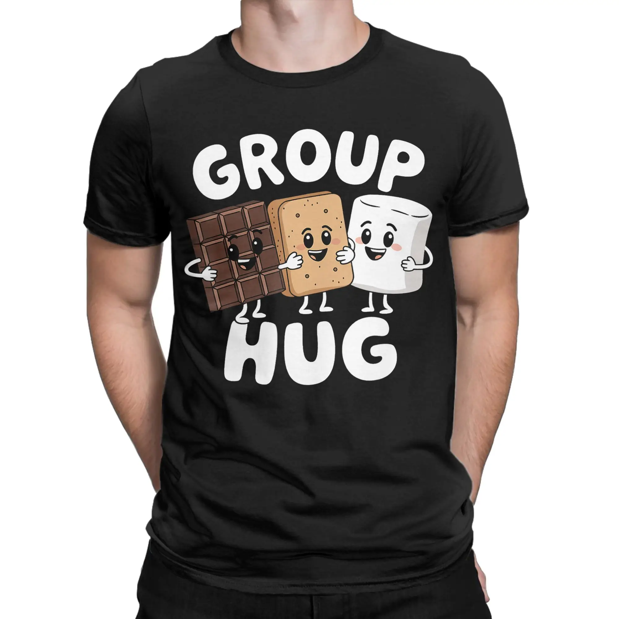 Group Hug Camping Smores Kawaii T-Shirt Men's  Vintage T-Shirts Summer O Neck Trending Tees Wholesale Plus Size Clothing