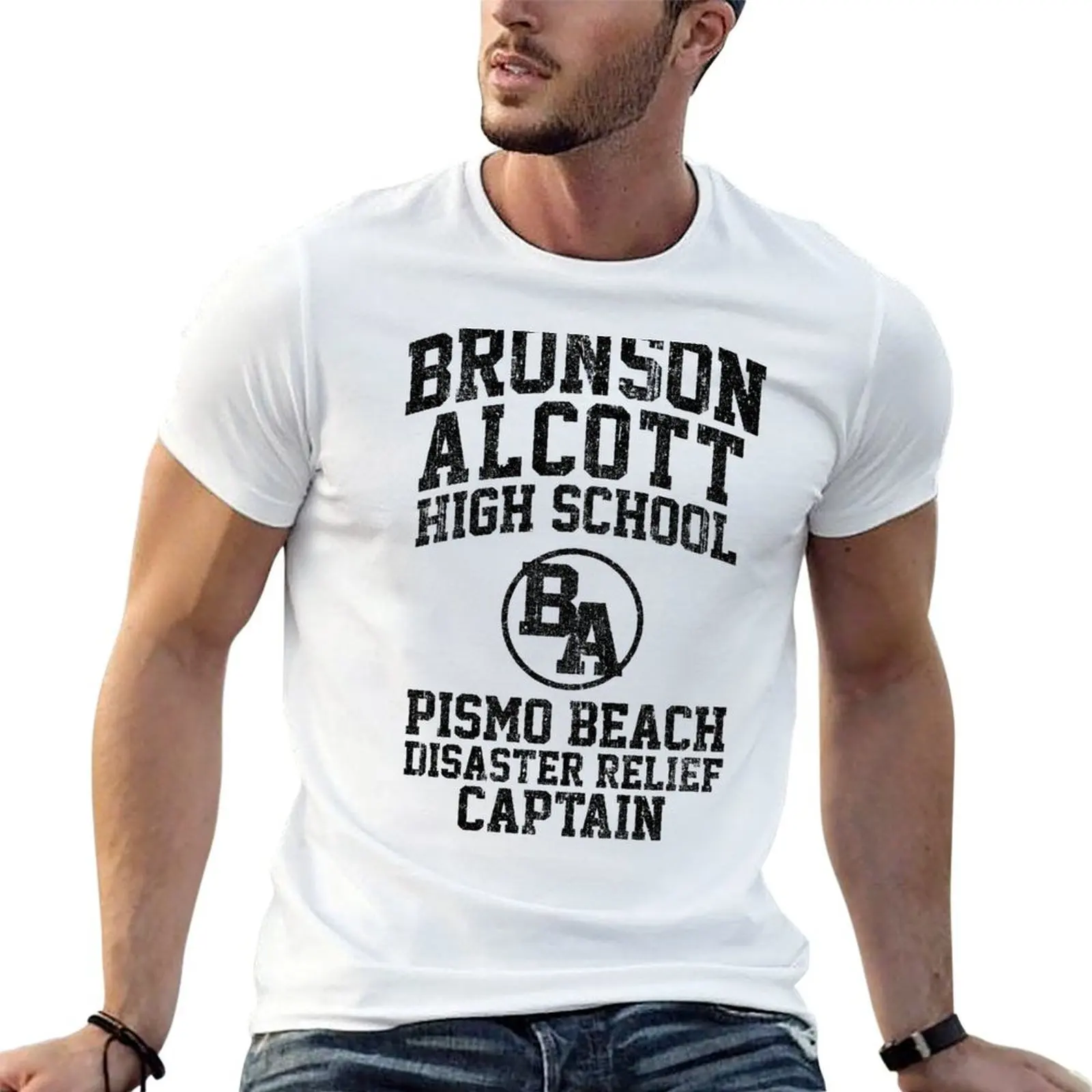 

Мужская футболка Captain Pismo t Relief 100% Bronson (вариант), хлопковые рубашки для хот-догов, футболка Beach High Alcott Clueless