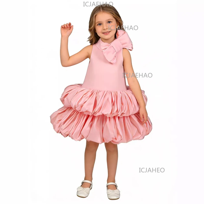 Clothes French Style Bow New Kids Girls Sweet Cute Dress Tutu Cake Princess Gown Costume Children Birthday Party Formal Outfit