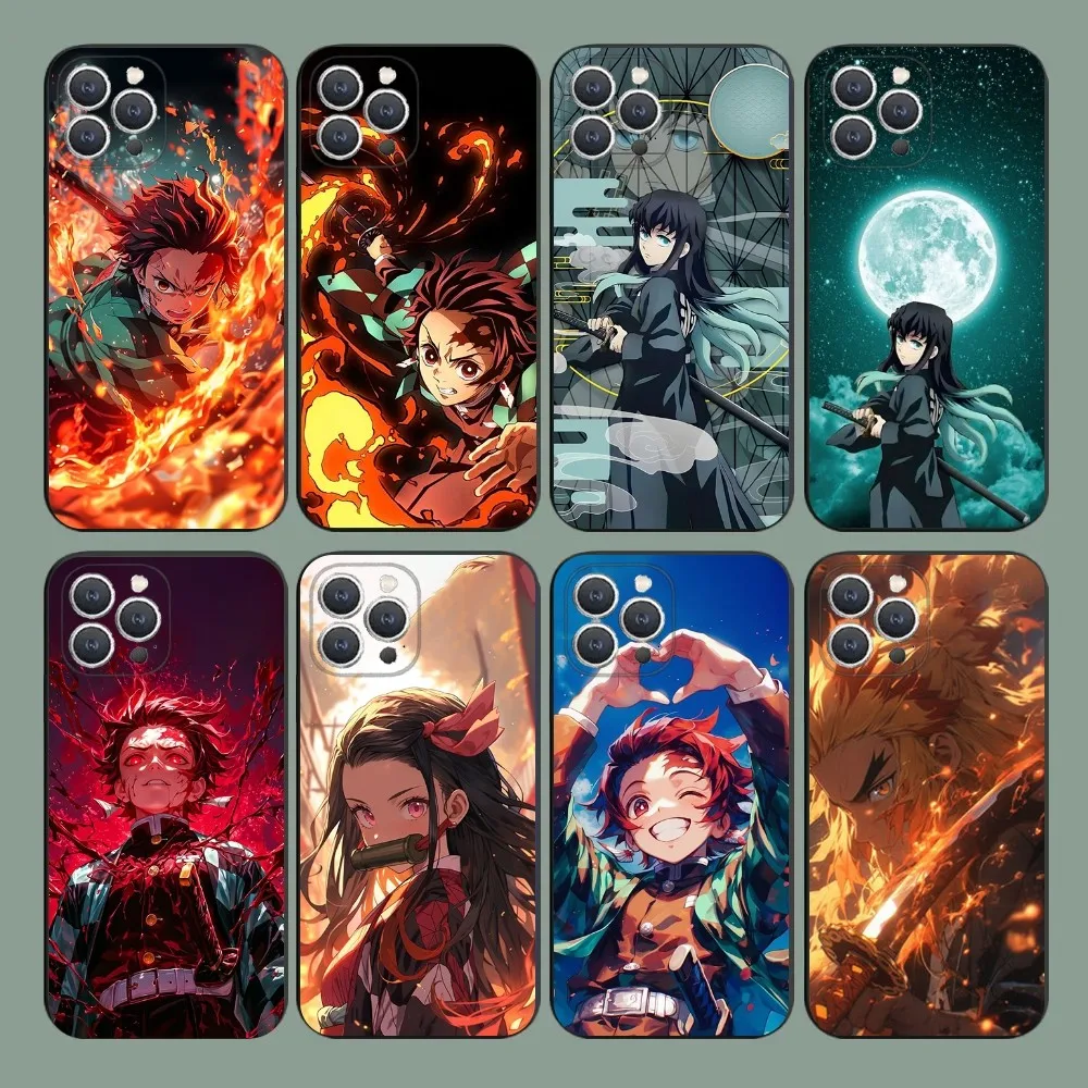 D-Demon S-Slayer Anime Phone Case For iPhone 15,14,13,12,11,Plus,Pro Max,XS,X,XR,SE,Mini,8,7 Soft Silicone Black Cover