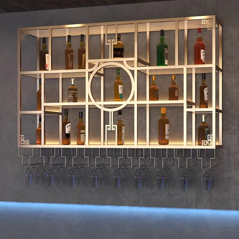 Drink Showcase Modern Nightclub Bar Furniture Wall Wine Shelf Rack Exterior Mounted Minimalist Cabinet Liquor Mini Glass Display