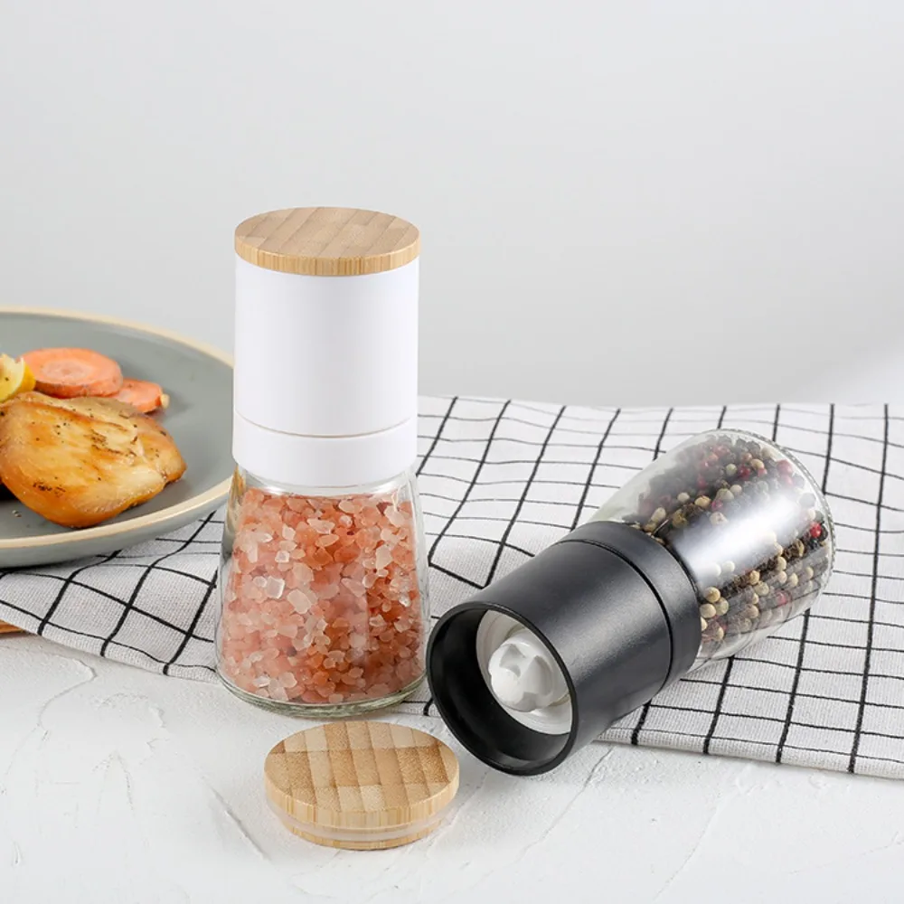 

Stainless Steel Salt and Pepper Grinder Set - Short Glass Shaker, Pepper Mill & Salt Mill with Adjustable Coarseness, Refillable