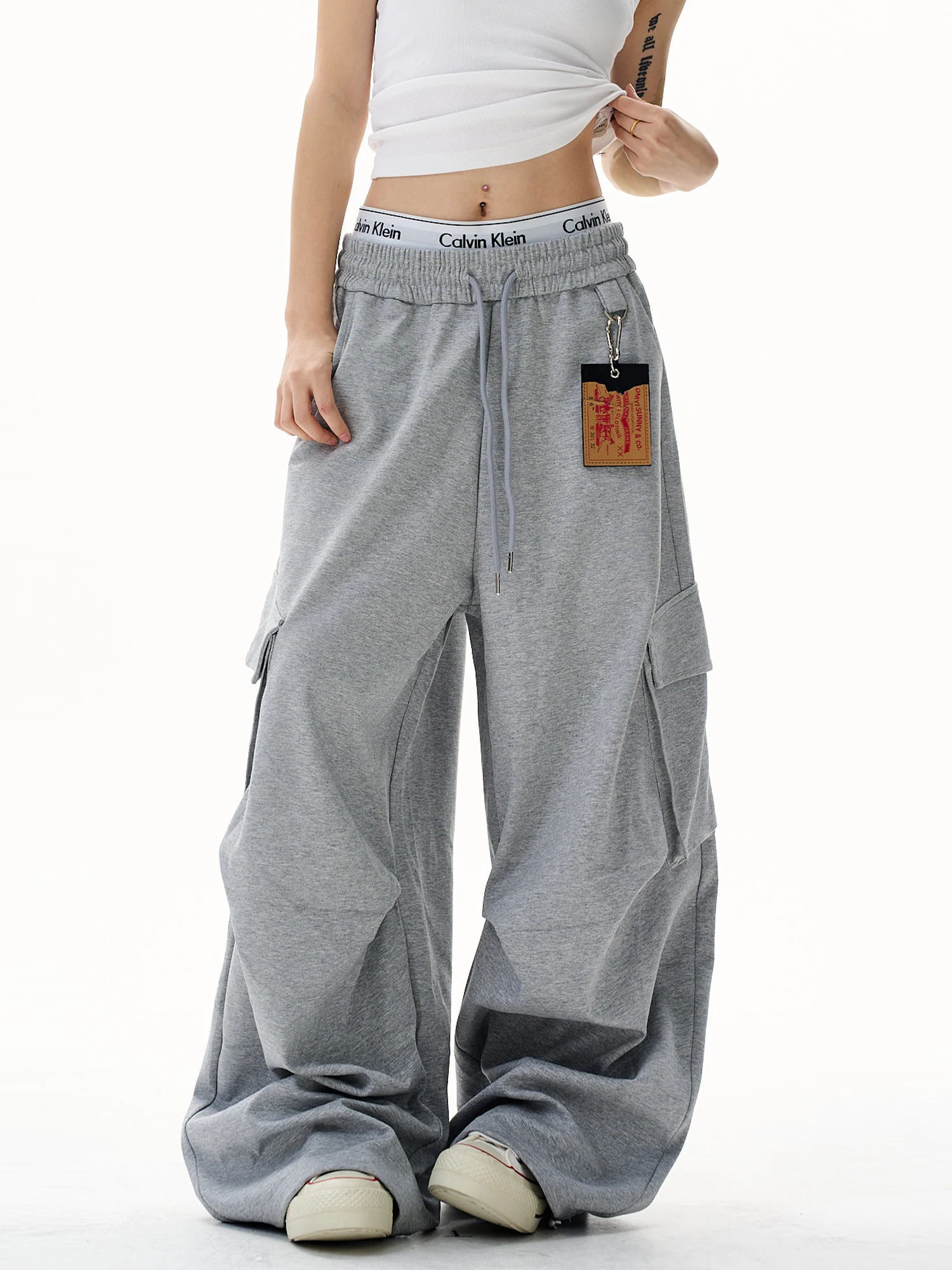 Loose Casual Sports Pants Unisex Grey Wide Leg Cotton Trousers Youth Fashion Summer Collection Street Style Workwear Long Tro...