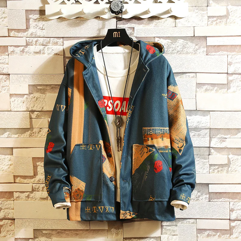 

JANPAN Style Big Pocket Patchwork Nice Spring Autumn Floral Hip Hop Jacket Men Streetwear Bomber Clothes Plus Asian Size S-5XL