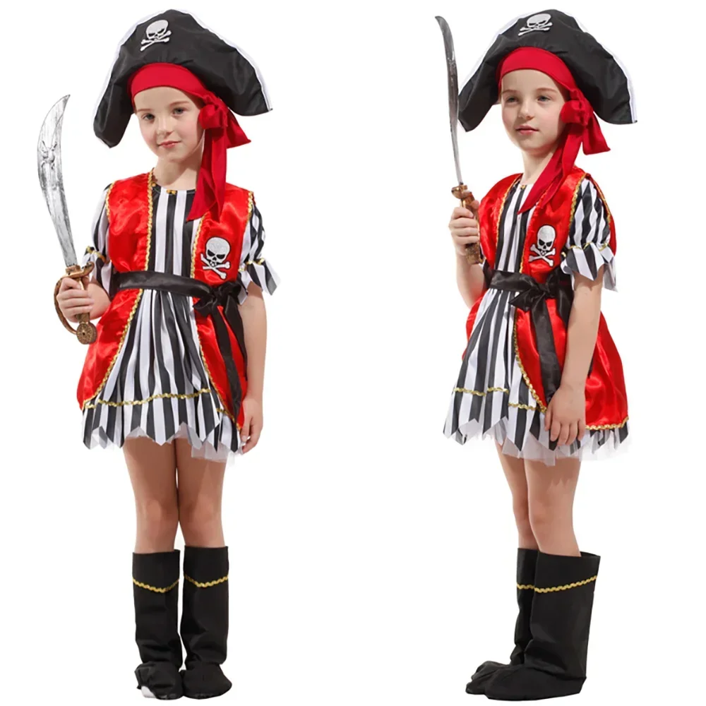 

Pirate Costume Captain Cosplay Costumes sets Boy Girls Gothic halloween Carnival Fancy Dress Up Party Kids Clothes Performance