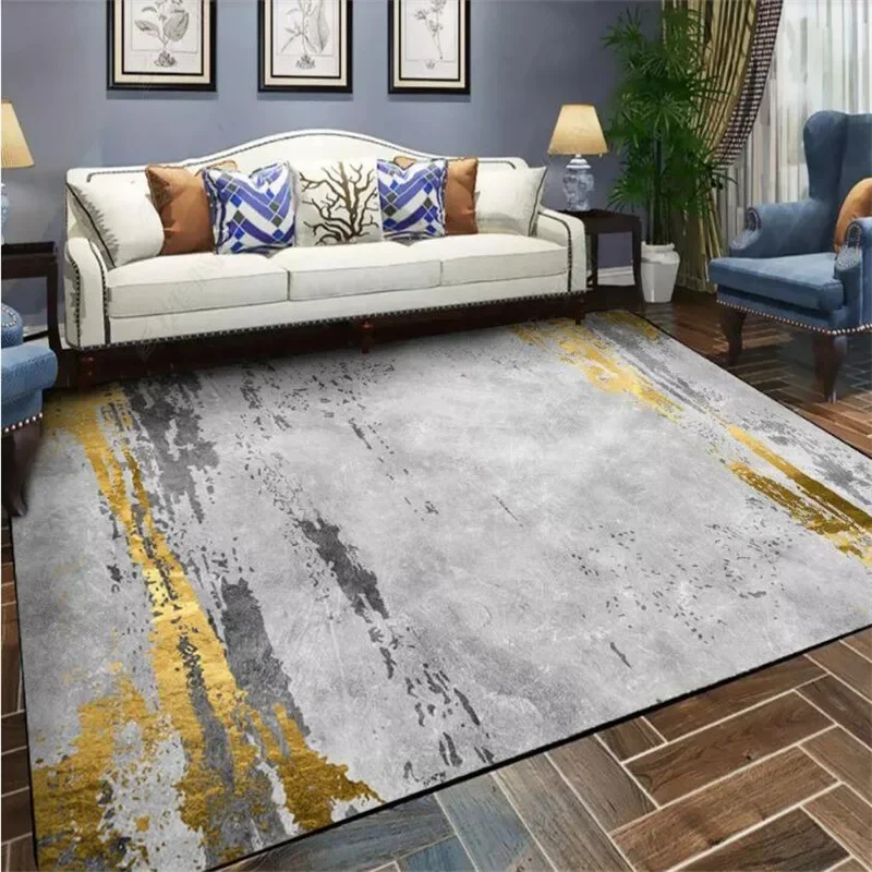 

Fashion Nordic Modern Gold Gray Abstract Ink Painting Living Room Bedroom Kitchen Bedside Carpet Floor Mat Customization