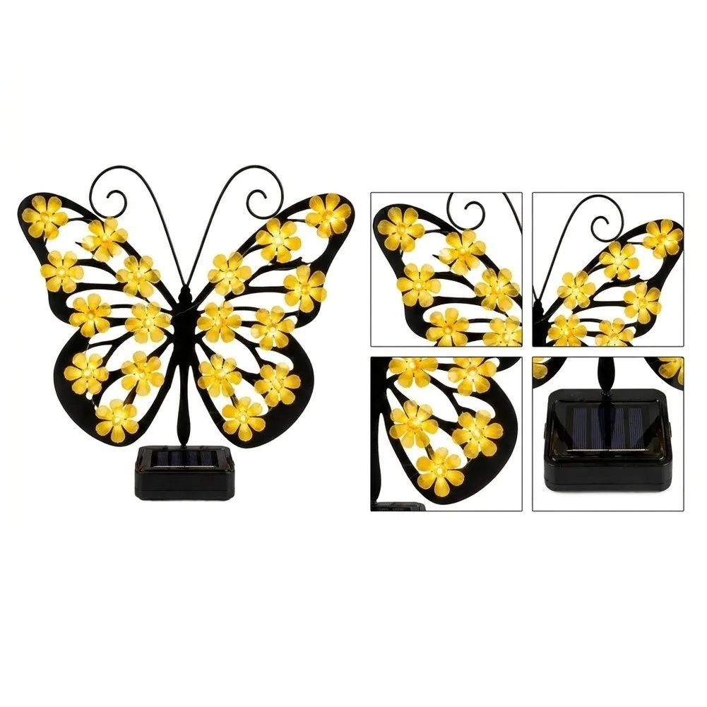 Patio Decoration Lamp Solar Lamp Metal Garden Ornament Winged Wall Decor Warm Visual Effect Metal And Solar Components